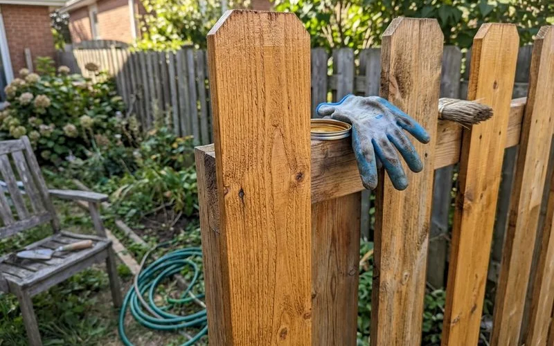 Cedar grain showing through a fresh semi-transparent stain