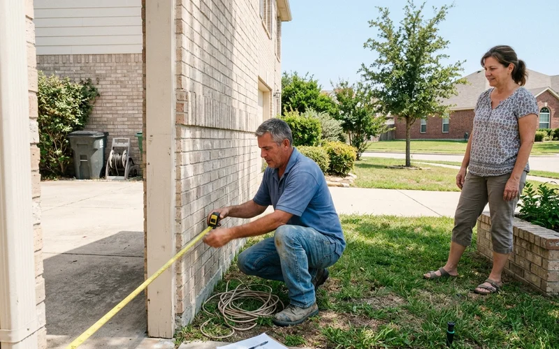 Estimator measuring an exterior wall during an on-site estimate