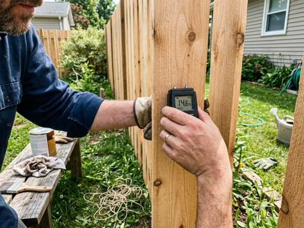 Moisture meter on a new cedar picket